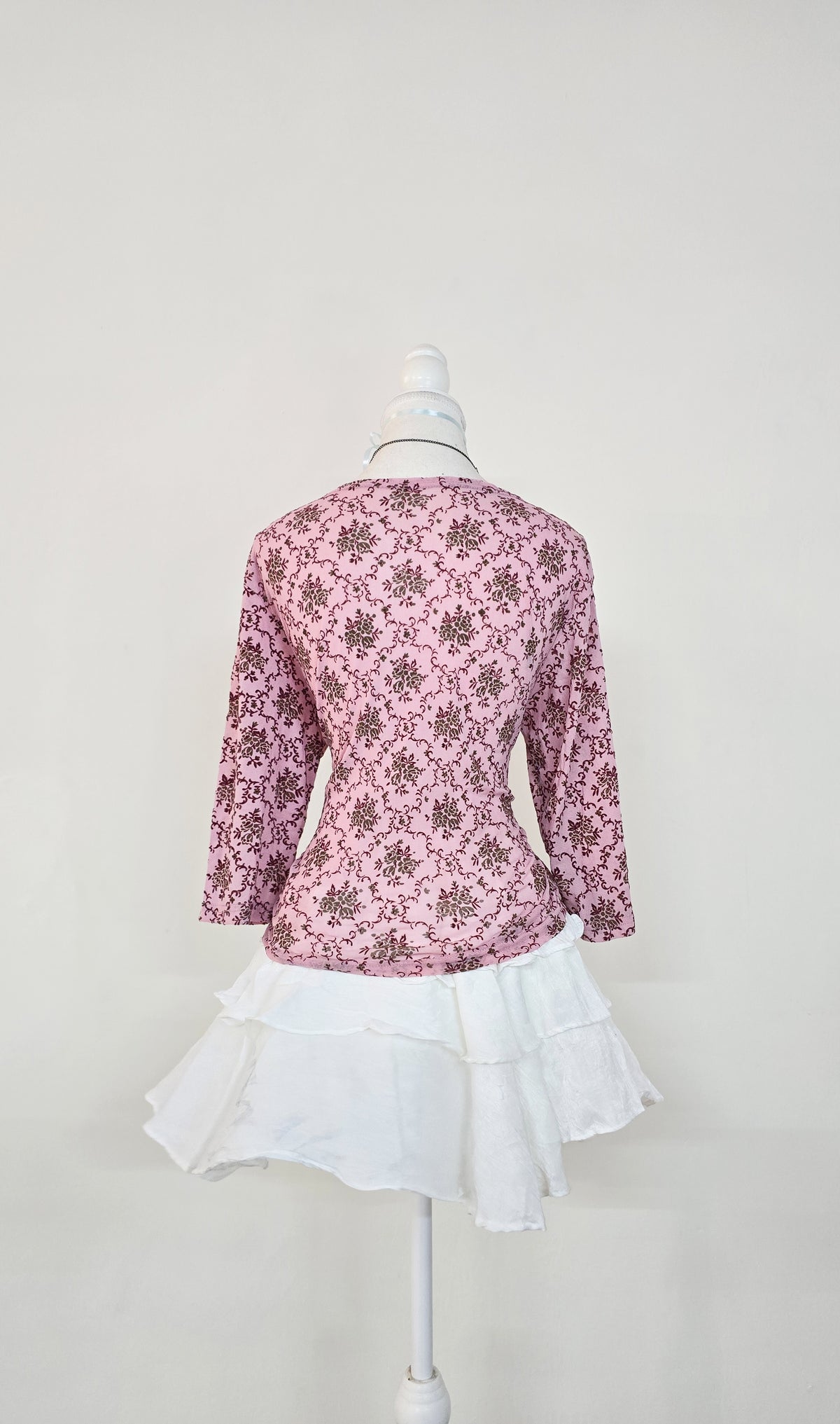 The Rose Damask Lace-Trim Tie Cardigan(Size - L)