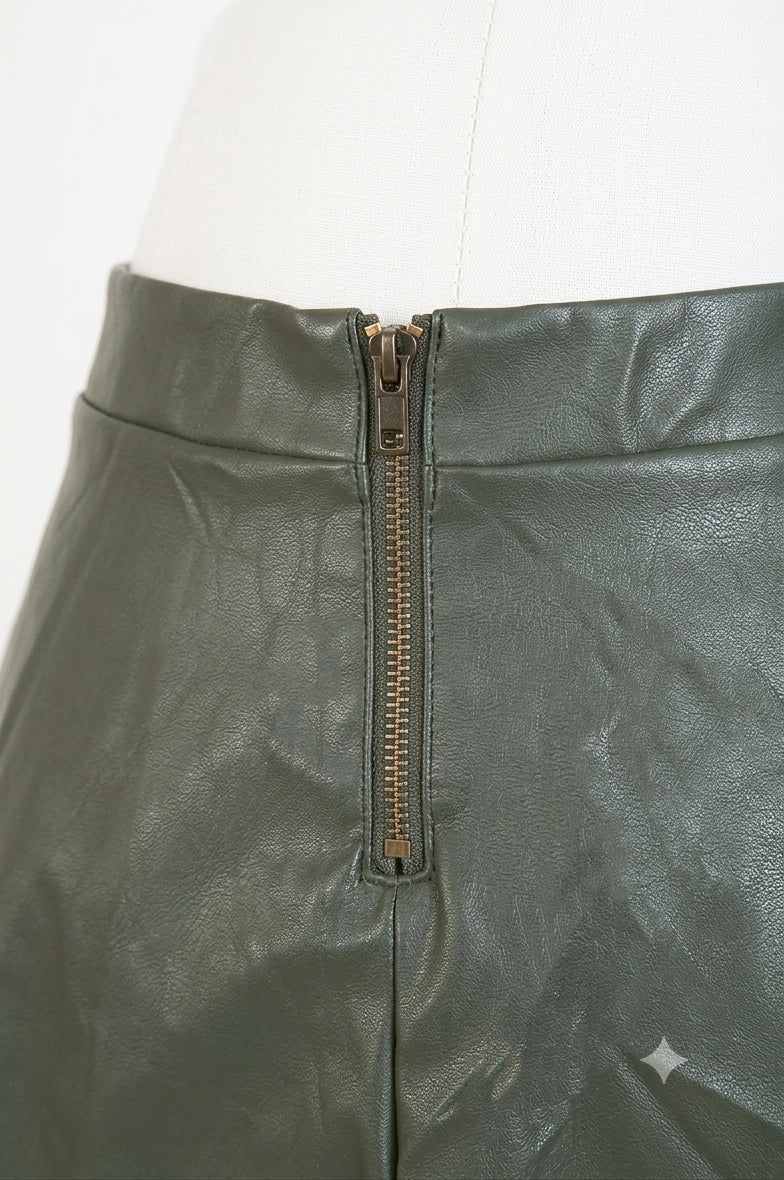 The Forest Moss Vegan Leather Skater Skirt(Size - XS)