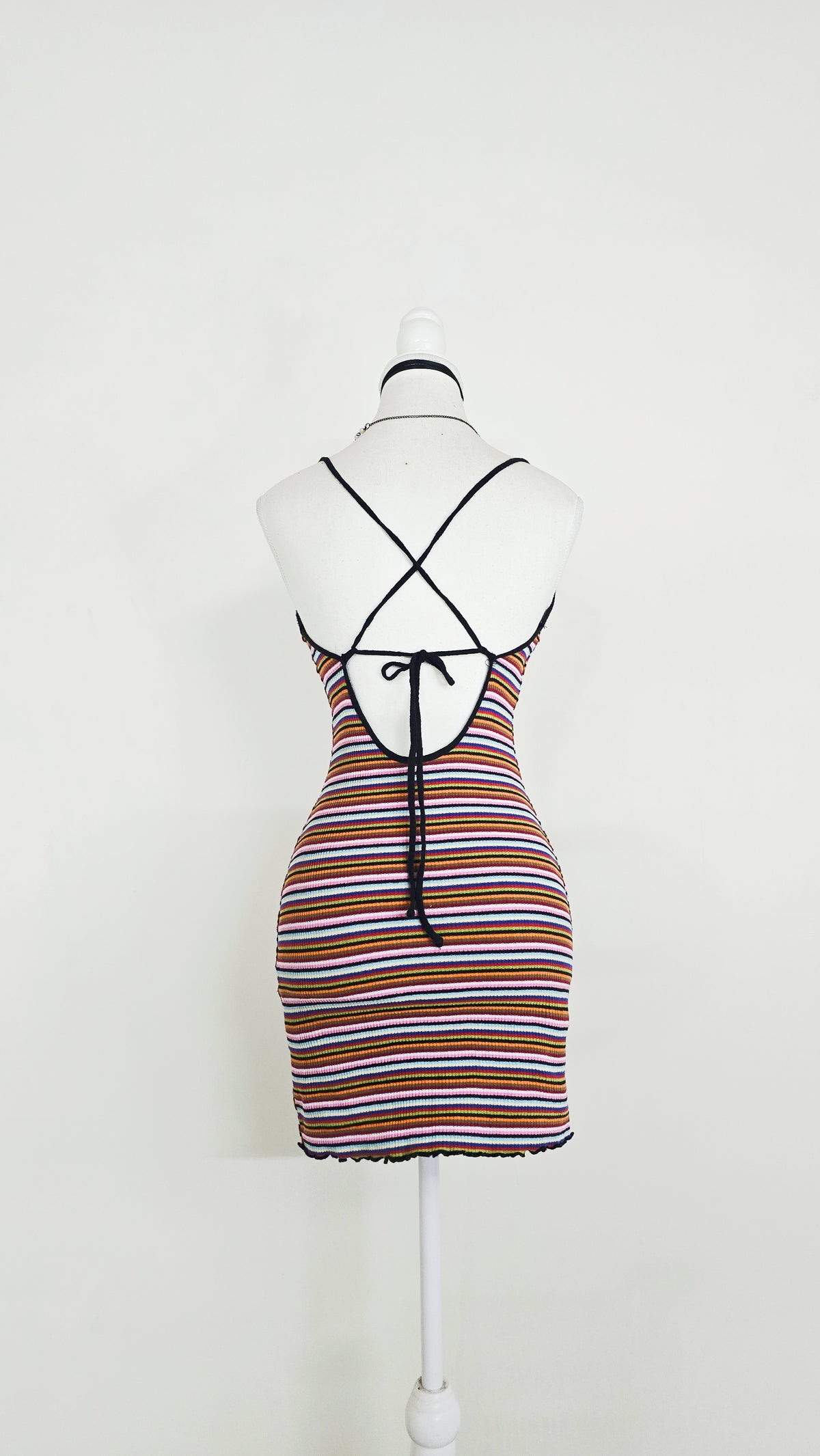 The Sunset Stripe Lace-Up Cami Mini Dress(Size - XS)