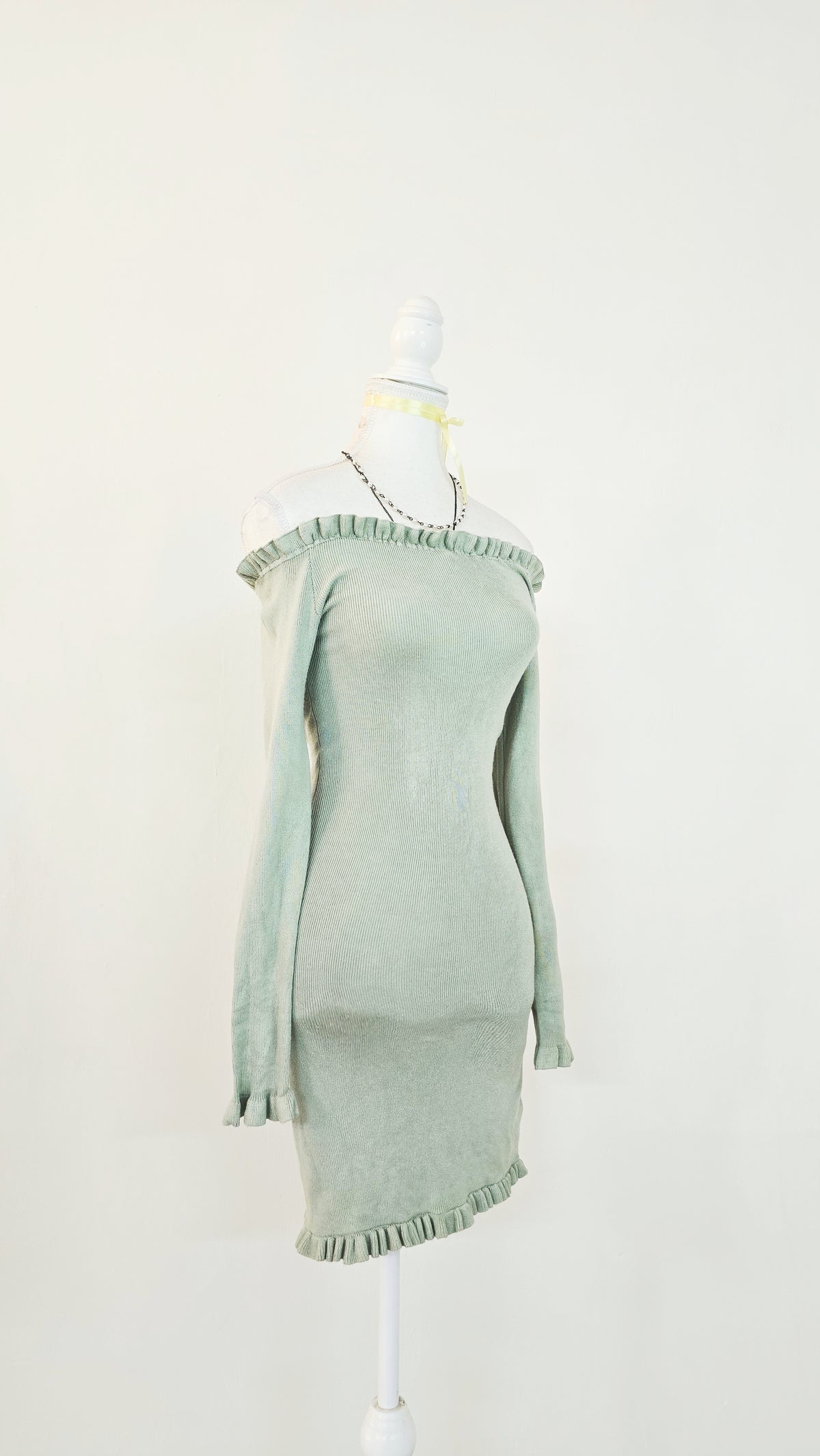 The Sage Dewdrop Off-Shoulder Knit Mini Dress(Size - S)
