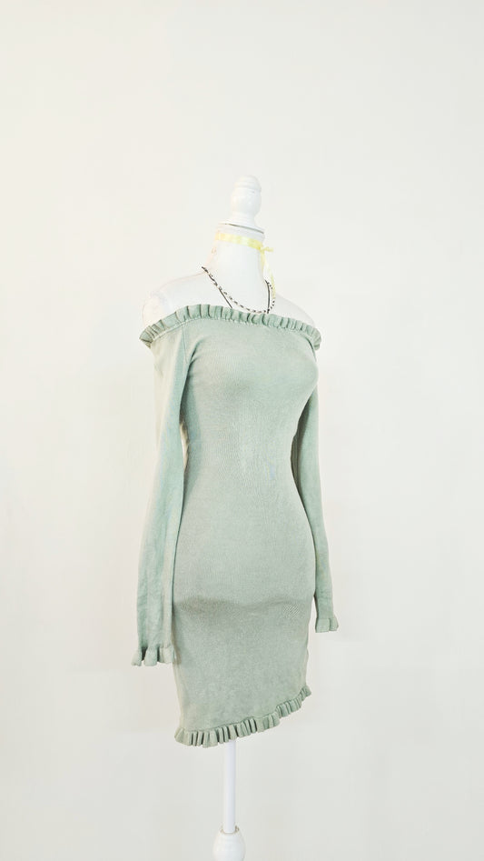 The Sage Dewdrop Off-Shoulder Knit Mini Dress(Size - S)