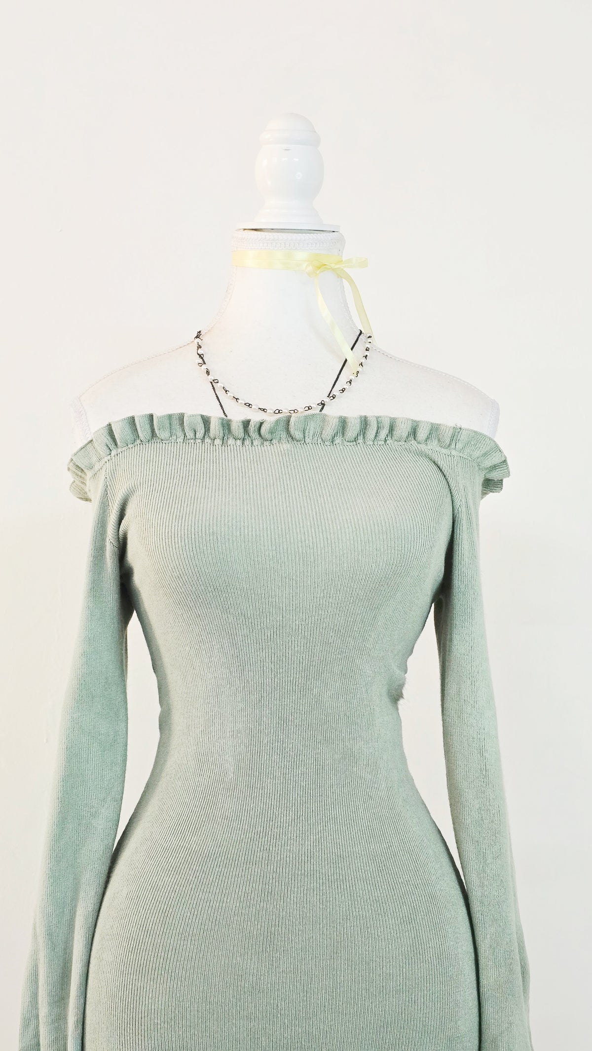 The Sage Dewdrop Off-Shoulder Knit Mini Dress(Size - S)