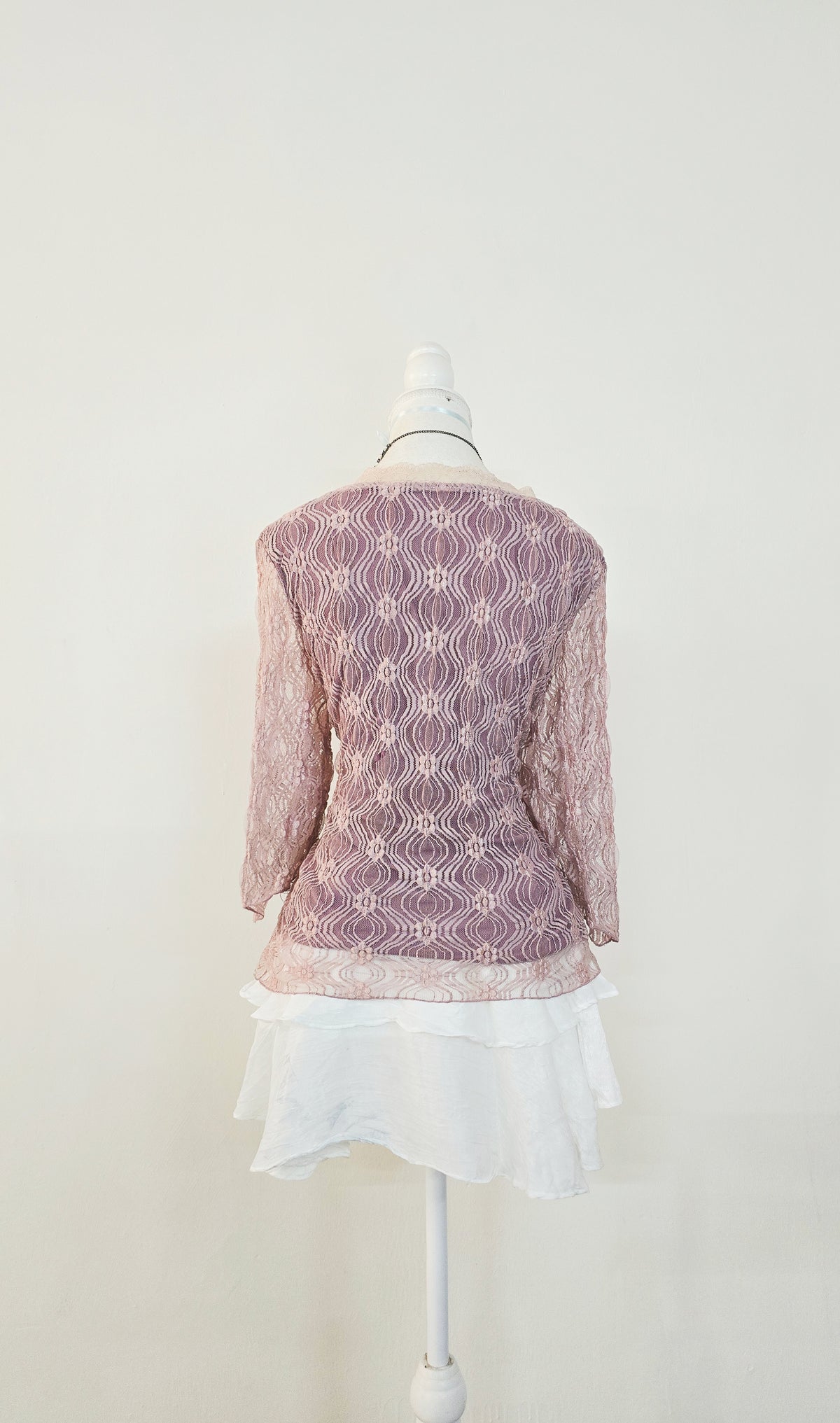 The Dusty Rose Ribbon Lace Tunic Top(Size - L)