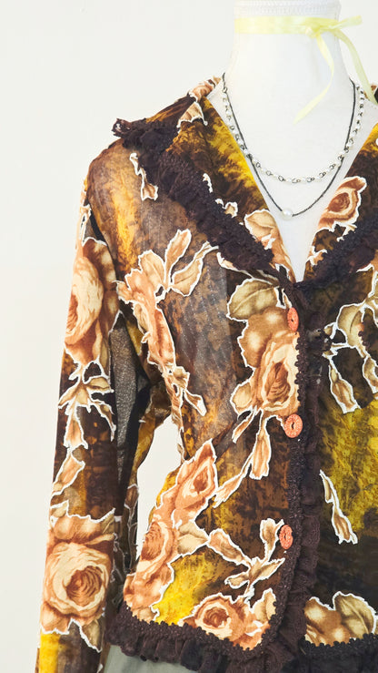 The Autumnal Botanical Devoré Cardigan(Size - L)