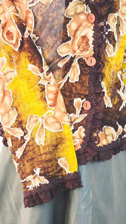 The Autumnal Botanical Devoré Cardigan(Size - L)