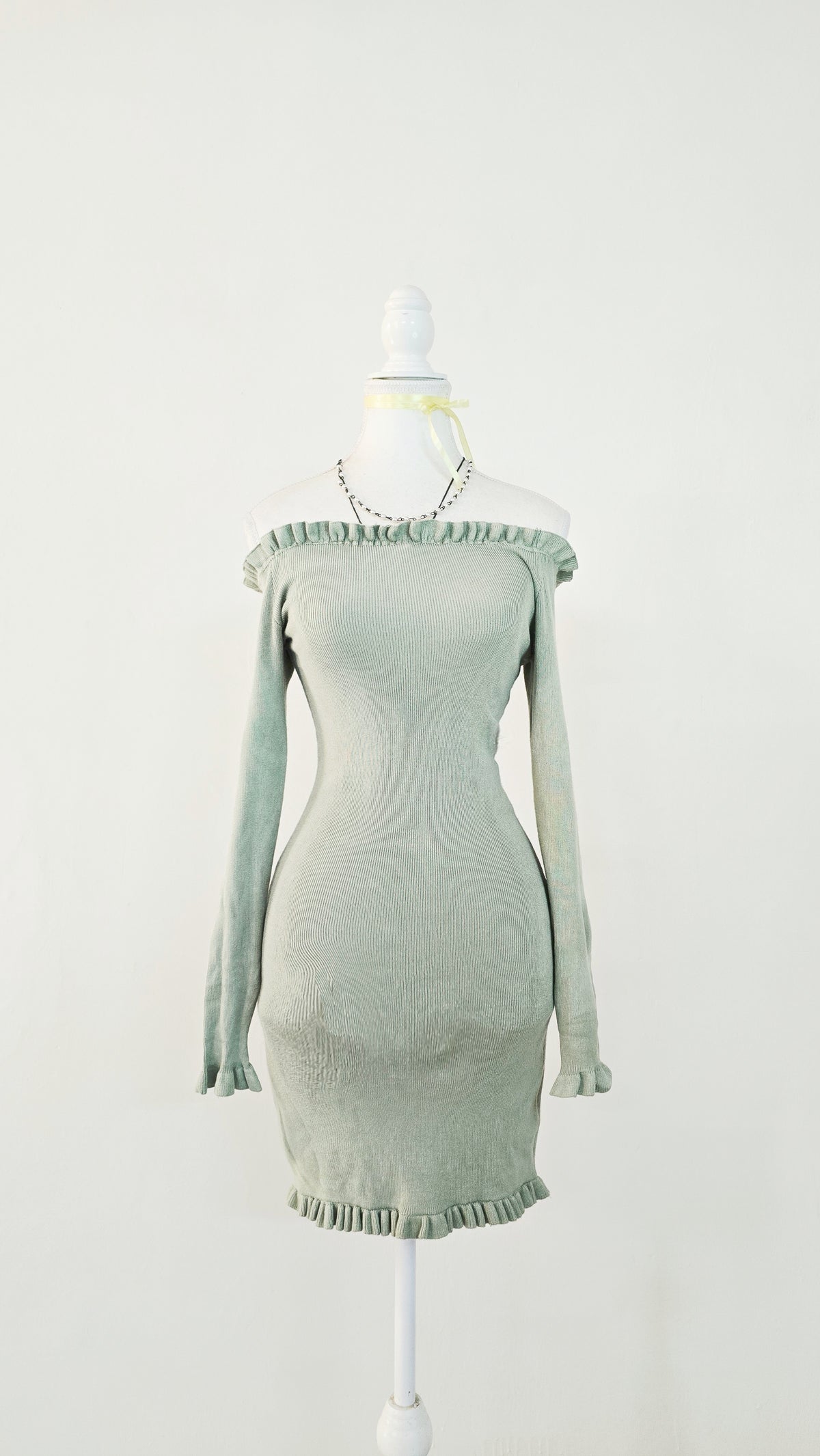 The Sage Dewdrop Off-Shoulder Knit Mini Dress(Size - S)
