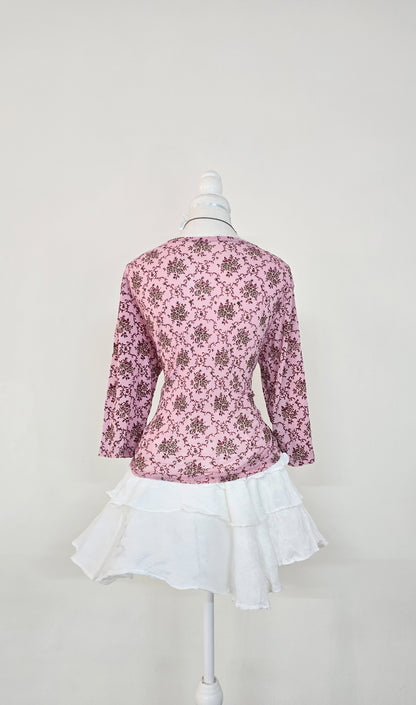 The Rose Damask Lace-Trim Tie Cardigan(Size - L)
