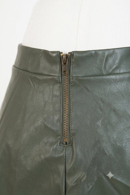 The Forest Moss Vegan Leather Skater Skirt(Size - XS)