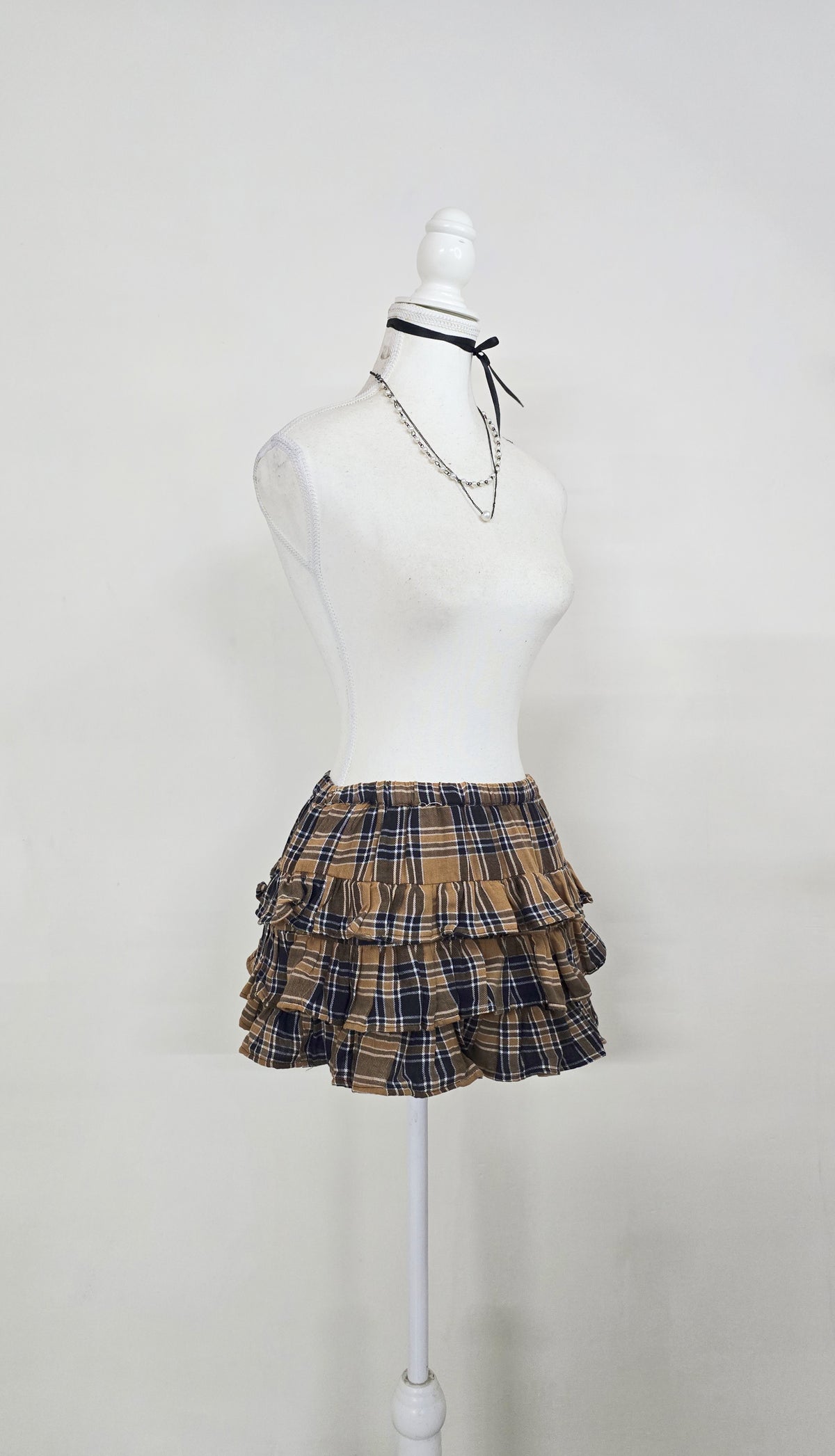 The Downtown Tiered Plaid Ruffle Skirt(Size - M)