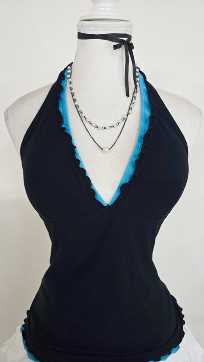 The Electric Blue Trim Halter Top(Size - S)