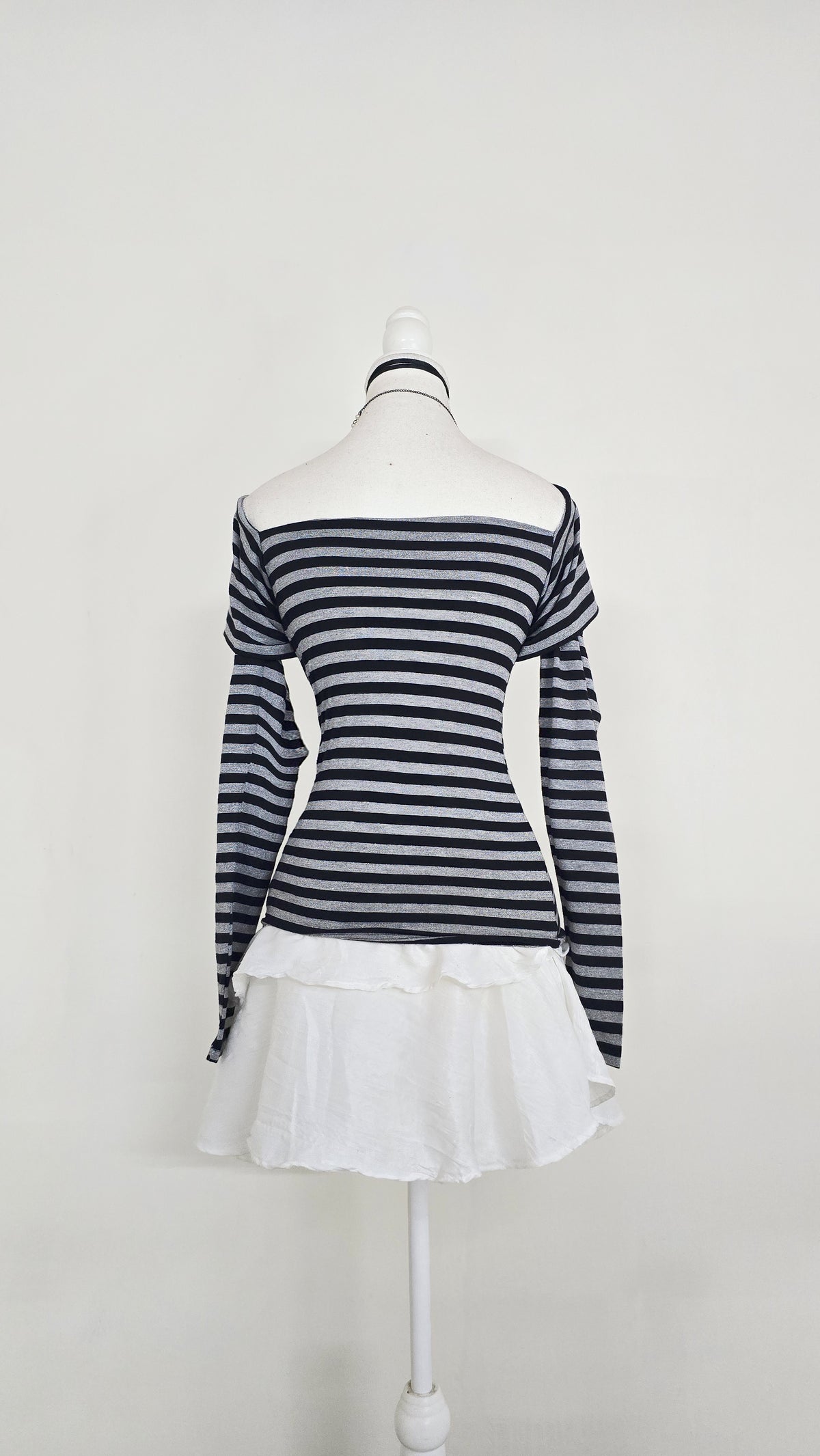 The Off-Shoulder Shimmer Stripe Knit Top(Size - S)
