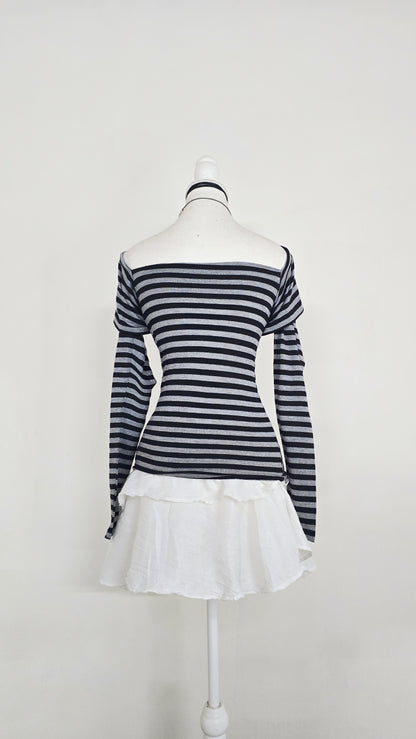 The Off-Shoulder Shimmer Stripe Knit Top(Size - S)