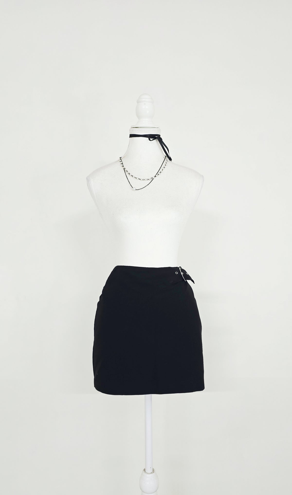 The Side-Buckle Noir Mini Skirt(Size - M)