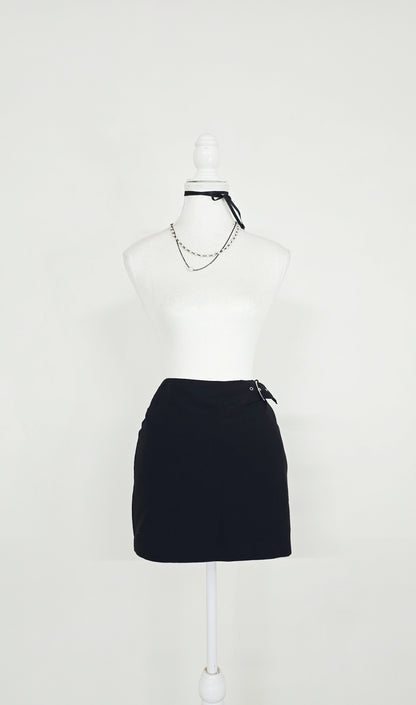 The Side-Buckle Noir Mini Skirt(Size - M)