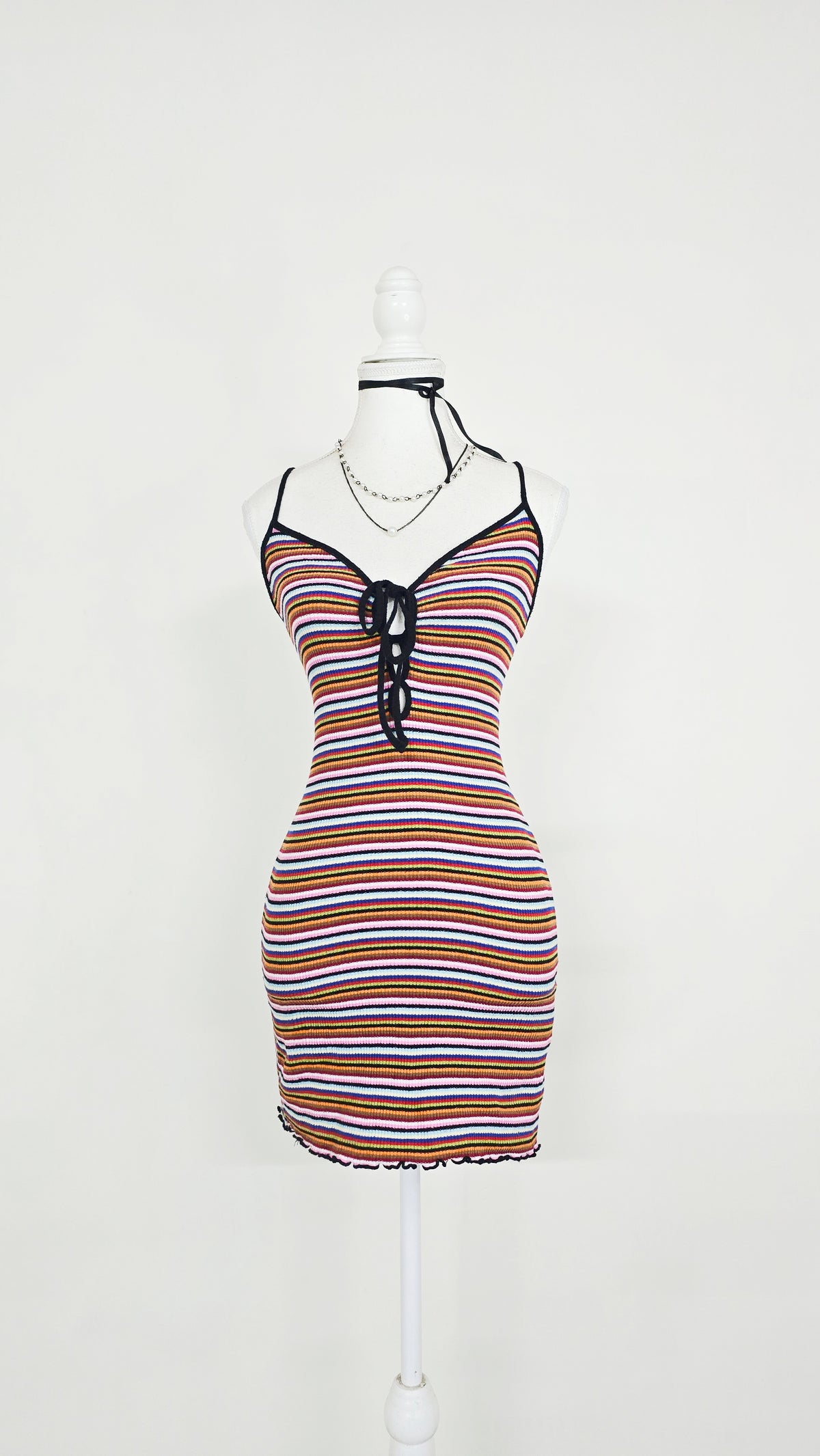 The Sunset Stripe Lace-Up Cami Mini Dress(Size - XS)