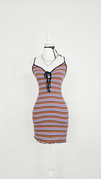 The Sunset Stripe Lace-Up Cami Mini Dress(Size - XS)