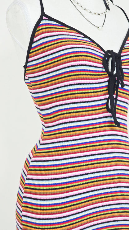 The Sunset Stripe Lace-Up Cami Mini Dress(Size - XS)