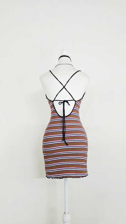 The Sunset Stripe Lace-Up Cami Mini Dress(Size - XS)