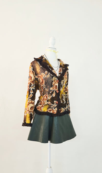 The Autumnal Botanical Devoré Cardigan(Size - L)