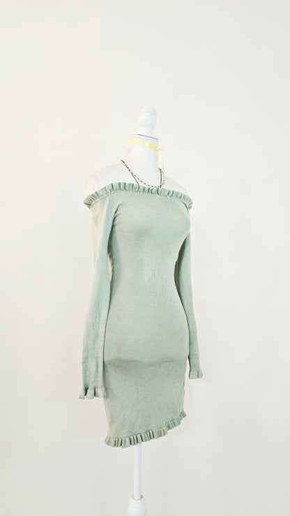 The Sage Dewdrop Off-Shoulder Knit Mini Dress(Size - S)