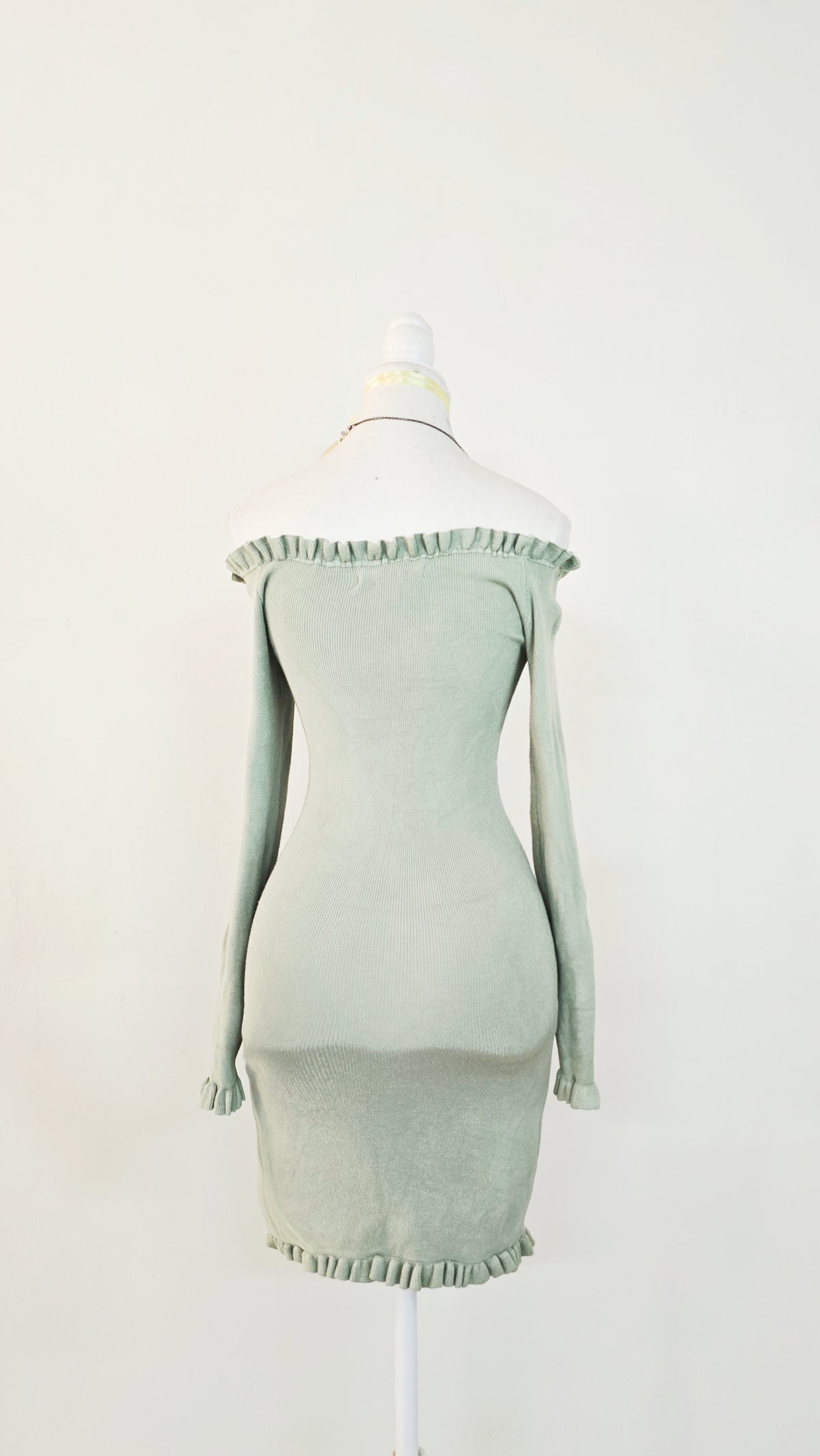 The Sage Dewdrop Off-Shoulder Knit Mini Dress(Size - S)