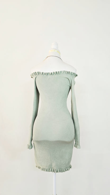 The Sage Dewdrop Off-Shoulder Knit Mini Dress(Size - S)