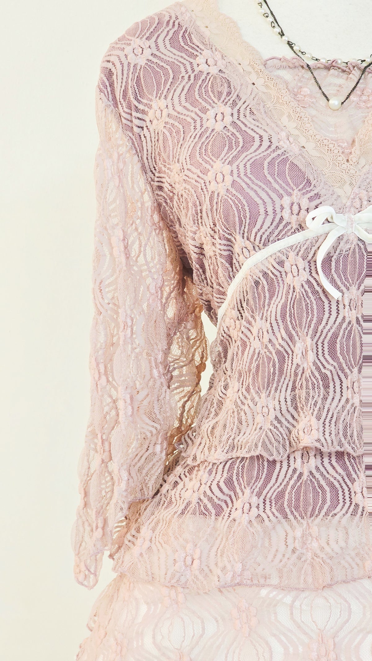 The Dusty Rose Ribbon Lace Tunic Top(Size - L)