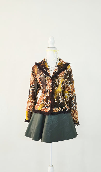 The Autumnal Botanical Devoré Cardigan(Size - L)