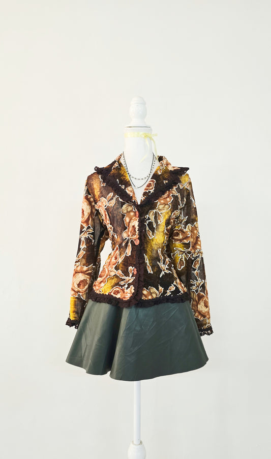 The Autumnal Botanical Devoré Cardigan(Size - L)