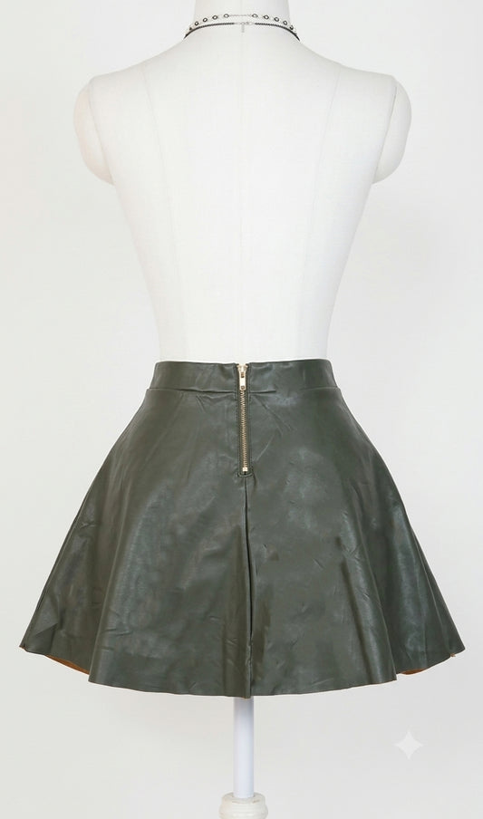 The Forest Moss Vegan Leather Skater Skirt(Size - XS)